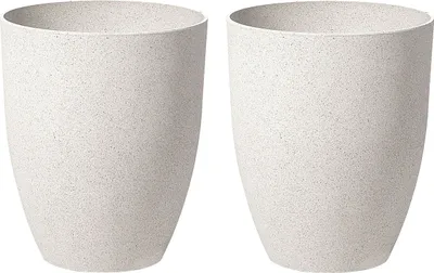 Produktbild von BELIANI Blumentopf 2er Set Cremeweiß Steingemisch Kunstharz und Glasfaser Rund 35 x 35 x 42 cm Modern Garten Terrasse Balkon Ausstattung Accessoires
