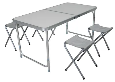 Produktbild von 5 teiliges Alu Campingmöbel Set Outdoor Camping Tisch Tragegriff + 4 Klapphocker