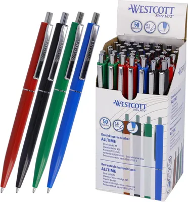 Productafbeelding van Balpen Alltime mix - Set van 50 - Intrekbare biropennen met blauwe inkt - Lijnbreedte M met X20 standaard navulling