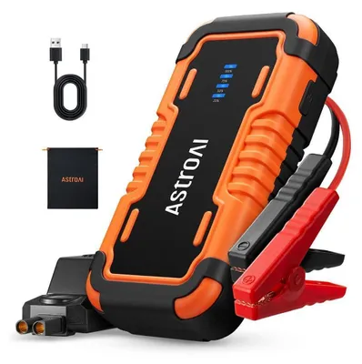 Produktbild von Starthilfe Powerbank 10000mAh für 10,0L Benzin & 8,0L Diesel, 3000A Spitzenstrom, 12V, LED-Taschenlampe, Orange