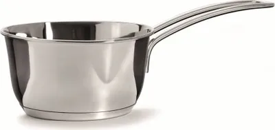 A stainless steel saucepan with a handle, shown on a white background.