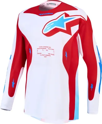 Zdjęcie produktu dla Koszulka motocrossowa Alpinestars Racer Hunt, biało/czerwono/niebieska, rozmiar XL
