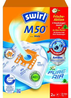 Produktbild von 3x SWIRL Staubsaugerbeutel M 50 mit 2 Deo Perlen Frische-Aktion Staubsaugerbeutel Set für saubere Raumluft