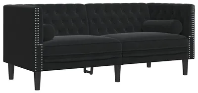 Produktbild von vidaXL Chesterfield-Sofa mit Nackenrollen 2-Sitzer Schwarz Samt