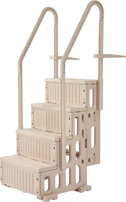 A beige, four-step pool ladder with double handrails, shown against a white background.