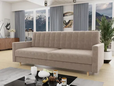 Produktbild von Schlafsofa Sara - Sofa mit Bettkasten und Schlaffunktion, Bettsofa, Schlafcouch mit Holzfüße, Velours (Beige (Paros 02))