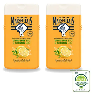 Image de 2 flacons de gel douche Le Petit Marseillais, citron et verveine, 250 ml chacun. Lot de 2