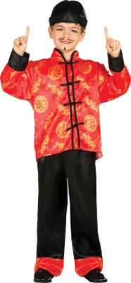 Produktbild von Asiatisches Kostüm Traditionelles Design Drachenmuster Rot Schwarz Karnevalsgewand Kinder Spaß Geschichte, Größe: 140/146 Farbe: Rot