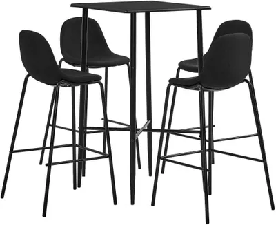 Produktbild von 5-tlg. Bar-Set Schwarz Stoff, Bartisch 60x60x111 cm, Barhocker mit Fußablage, ergonomischem Sitz und Rückenlehne