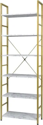 Immagine prodotto di Libreria 6 livelli - Ripiano a scaletta - Oro/marmo - 60x28x180 cm