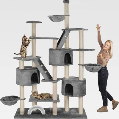 Produktbild von XXL Kratzbaum Simba deckenhoch 260 cm - Kletterbaum Paradies, Extra Breit, Höhlen, Liegemulden, Großer Katzenbaum Stabil für Katzen, 9 cm Säulen, viel Zubehör