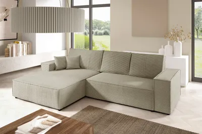 Produktbild von Ecksofa Schlafsofa CORUNIA Stoff Poso Graubeige Ottomane Links