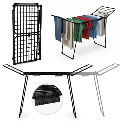 Image de Sèche-linge à linge extensible télescopique, 27 mètres, pliable, noire, ModernHome