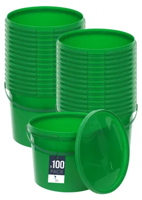 Obrázek produktu pro BenBow kbelík s víkem 10L x100 Zelený - bezpečný pro potraviny, robustní, vzduchotěsný, nepropustný, bez zápachu - plastový kbelík s uchem - prázdný