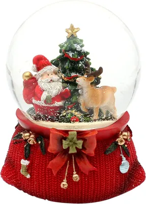 Productafbeelding van Grote sneeuwbol - Kerstman met hert en dennenboom - Geluid - Uitvoerig gedecoreerde sokkel - Afmetingen L/B/H