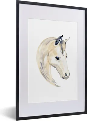 Produktbild von MuchoWow® MuchoWow® Gerahmtes Poster Pferd - Aquarell - Weiß - Mädchen - Kinder - Mädchen 40x60 cm - Poster mit zchwarzem Bilderrahmen - Poster in Rahmen