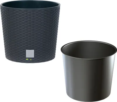 Obrázok produktu pre Květináč Ratan vzhled Antracit Okrúhly v. 19 cm kapacita 4,75 L Komolý Kužel plast