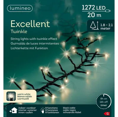 Image de Lumineo Guirlande lumineuse EXCELLENT TWINKLE 1272 LED 20m blanc chaud, noir