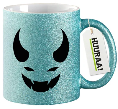 Produktbild von Huuraa Glitzertasse Teufel Devil 330ml Blau Keramik Kaffeebecher Geschenkidee