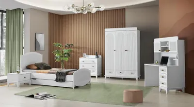 Image de Ensemble de meubles pour chambre d'enfant Lit Table de chevet Armoire Ensemble de meubles 5 pièces Neuf
