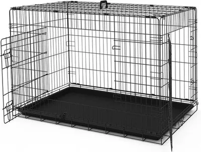 Productafbeelding van Opvouwbare hondenkooi met 2 afsluitbare deuren - transportkooi voor honden 122 x 75 x 81 cm - zwart Hondenbench