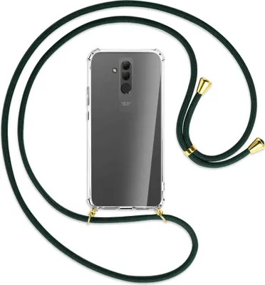 Produktbild von Handykette Backcover-Schutzhülle mit Band (Metall goldfarben) für Huawei Mate 20 lite - dunkelgrün