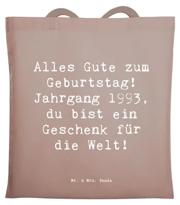 Produktbild von Mr. & Mrs. Panda Jutetasche Spruch 1993 Geburtstag - Braun Pastell - Geschenk, Zuneigung und Anerkennung, Happy Birthday, Geburtstagsgeschenk, Tasche, Geburtstagsgrüße
