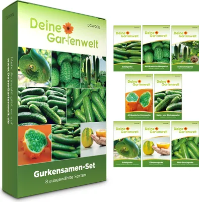 Produktbild von Gurkensamen Set - 8 Sorten Samen - Saatgut Sortiment - Anzuchtset für Gurken - Geschenkset - Salatgurke, Mexikanische Minigurke, Zitronengurke, Schwammgurke, Snackgurke, Schlangengurke, uvm.
