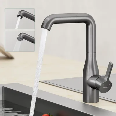 Produktbild von Mai & Mai Wasserhahn Küche Küchenarmatur mit Brause Ausziehbar, Küchenwasserhahn 360°Schwenkbar, Mischbatterie Spültischarmatur Grau Turnix-04