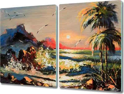 Produktbild von Coloray Kochplattenabdeckung Herdabdeckplatte 2x40x52 cm Hackbrett Schneidebrett Küchenbrett - Coast Sonnenuntergang