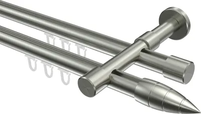 Produktbild von Interdeco Innenlaufstange / Gardinenstange mit Innenlauf Edelstahl-Optik, Typ Prestige Samanto (Rillenpatrone), 20 mm Ø 2-läufig, 180 cm