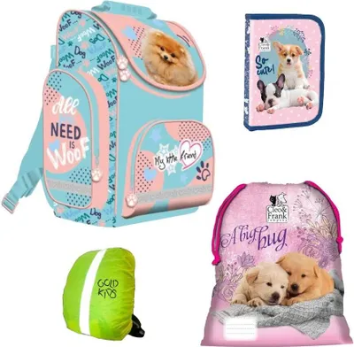 Produktbild von My Little Friend Schulranzen Set Ranzen Federmappe Federmäppchen Turnbeutel Regenschutz Fluffy Dog Hund 4-teilig. ab 1 Klasse der Grundschule