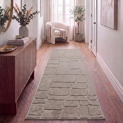 Produktbild von TT Home Wohnzimmer Teppich Schlafzimmer Hochflor Waschbar Skandinavisches Design Geometrisch Abstrakt Boho Stil Einfarbig 3D Größe 80x300 cm