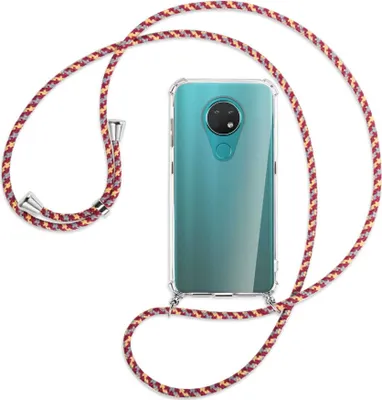 Produktbild von Handykette Backcover-Schutzhülle mit Band (Metall silberfarben) für Nokia 6.2 / 7.2 - weinrot/gelb/grau