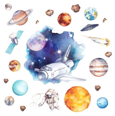 Obrázok produktu pre Samolepka na stenu s motívom vesmíru, planét a astronauta – dekorácia do detskej izby