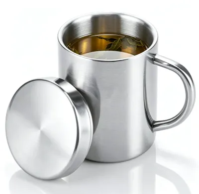 Isolierbecher 300 ml, doppelwandig, Edelstahl, mit Deckel und Griff