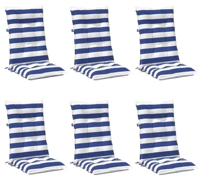 Image de Coussins d'extérieur vidaXL, lot de 6, bleu et blanc, 120 x 50 x 7 cm, en tissu