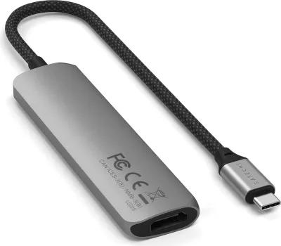 Image de Satechi USB-C 4-in-1 Slim multiport adapter (4K) – Entrée USB-C 3.2 Gen 2 – 1 x HDMI (4K à 60Hz) – Power Delivery jusqu'à 100W en entrée
