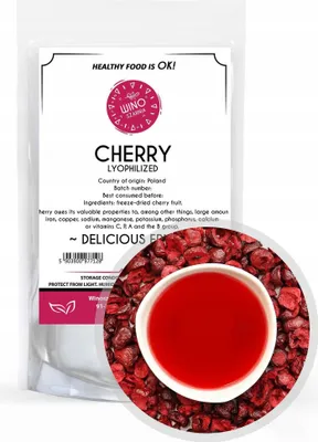 Zdjęcie produktu dla Liofilizowane połówki wiśni - 50 g liofilizowanych owoców do dekoracji tortów