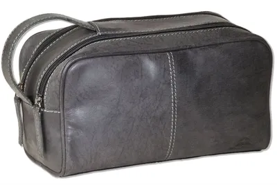 Produktbild von Woodland® Kulturtasche mit 2 großen Reißverschlussfächern aus weichem, naturbelassenem Büffelleder in Anthrazit