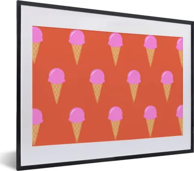 Produktbild von MuchoWow® MuchoWow® Gerahmtes Poster Eis - Muster - Rosa - Rot 40x30 cm - Poster mit zchwarzem Bilderrahmen - Bilderrahmen - Poster im Rahmen
