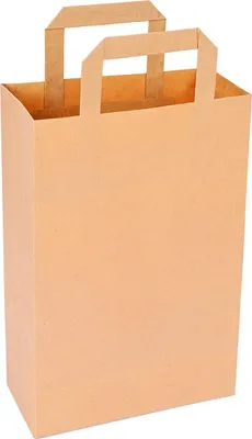 Produktbild von 250 Papiertragetaschen mit Flachhenkel 28 x 22 x 10 cm Braun - Papiertüten  Papiertasche Kraftpapiertüten