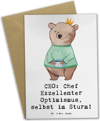Produktbild von Mr. & Mrs. Panda Glückwunschkarte CEO Optimismus - Weiß - Geschenk, osterkarten, glückwunschkarten, Berufsleben, Humor, Unternehmensführung, Beruf, Geschäftsstrategie