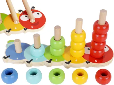 Produktbild von Holzstapelringe für Babys und Lernspiele – Farbsortierringe – 5-teiliger Ringstapler