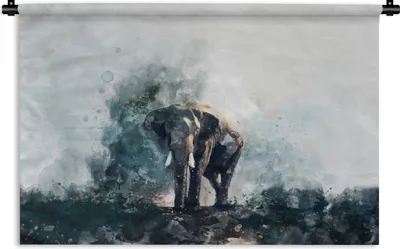 Produktbild von MuchoWow® Wandteppich Wandbehang Elefant - Aquarell - Blau 60x40 cm Tapisserie Dekoration Wandtuch - Wanddekorationen