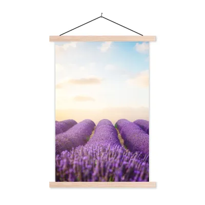 Produktbild von MuchoWow® Textilposter Lavendel - Himmel - Wolken - Blumen 40x60 cm mit holzfarbenen Rahmen - Poster