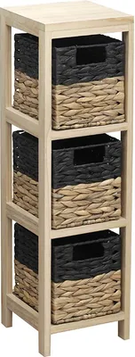 Produktbild von Korbregal Badkommode Regalkommode Badregal mit 3 Körben Landhaus Stil Paulownia