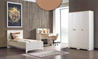 Produktbild von Modern Komplett Jugendzimmer Luxus Kinderzimmer Set 3tlg  Weiß