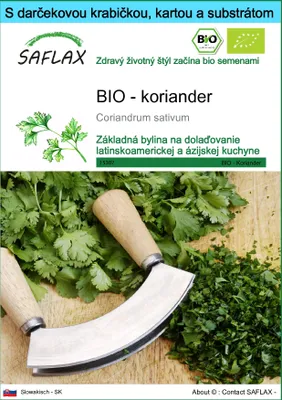 Obrázok produktu pre SAFLAX Darčeková sada - BIO - koriander - Coriandrum sativum - 150 Semená - S darčekovou krabičkou, prepravným štítkom, darčekovou kartou a pestovateľským médiom
