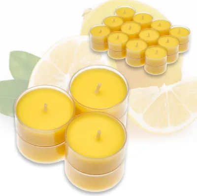 Produktbild von Candelo 24er Set Duft Kerzen - Duftteelichter Citronella - Teelicht in Kunststoff Hülle Zitronenduft - 4 Std Brenndauer – Teelichter Zitronella